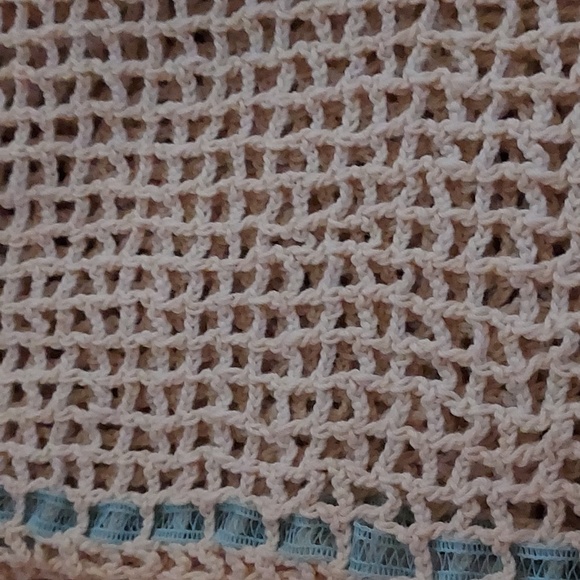 Handmade Vintage Crochet Table Runner With Blue Edge Ribbon Design - Picture 7 of 8